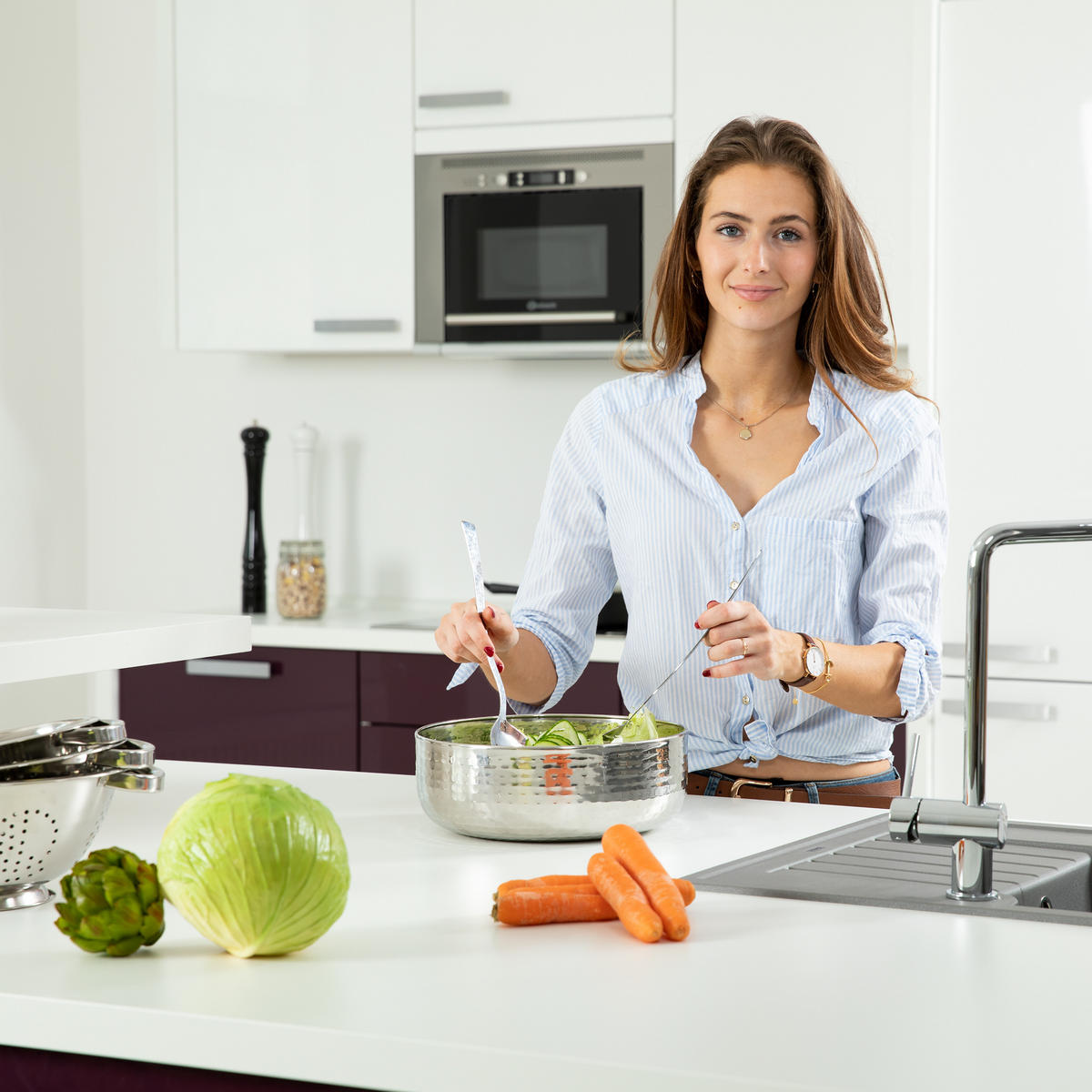 SALATSCHÜSSEL Set - Silberfarben, Metall (28/28/10cm) - Relaxdays