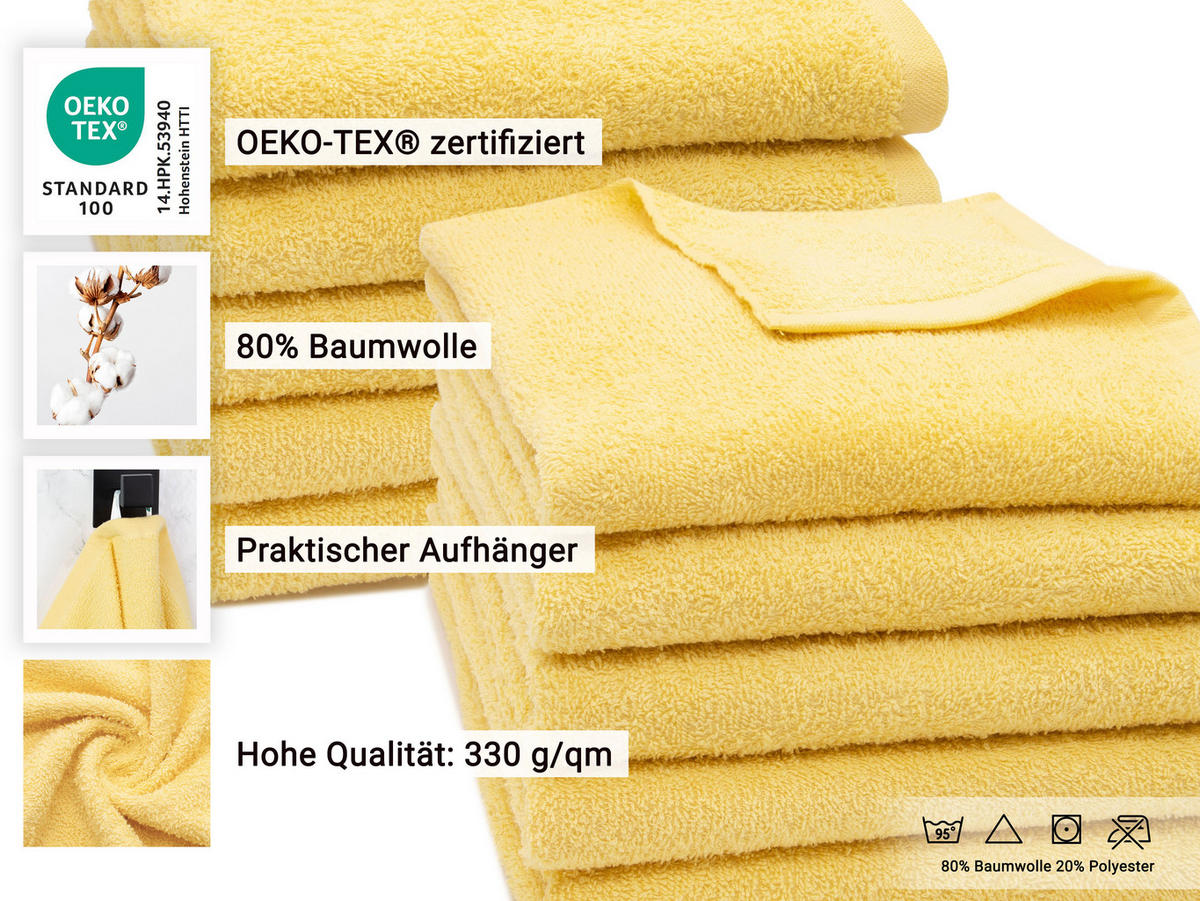 HANDTÜCHER, 10er-Set, 50x100 cm, 80% Baumwolle, 20% Polyester, Gelb - Gelb, Naturmaterialien (50/100cm) - Zollner