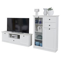WOHNWAND 2-teilig in weiß 235 cm, Wohnkombination im Landhaus-Stil - Silberfarben/Weiß, Glas/Holzwerkstoff (41/129/235cm) - Top.Furn