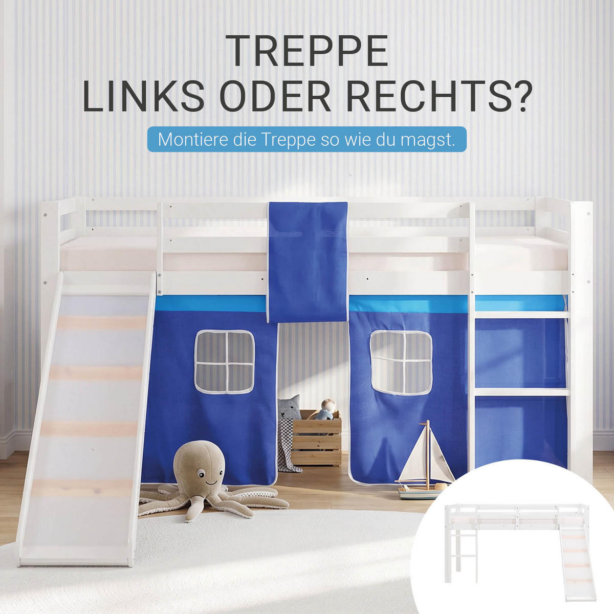 HOCHBETT mit Rutsche 90/200 cm blau - Blau/Weiß, Holz - Homestyle4u
