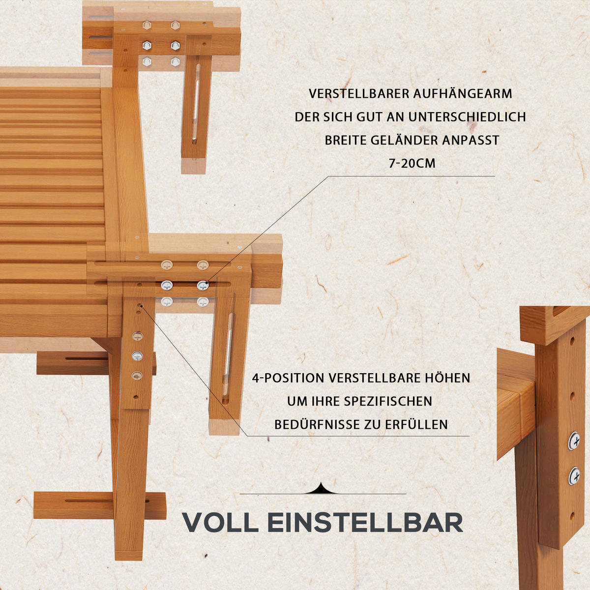 BALKONHÄNGETISCH, Teak, Kiefernholz - Braun, Holz (68/65/55cm) - Outsunny
