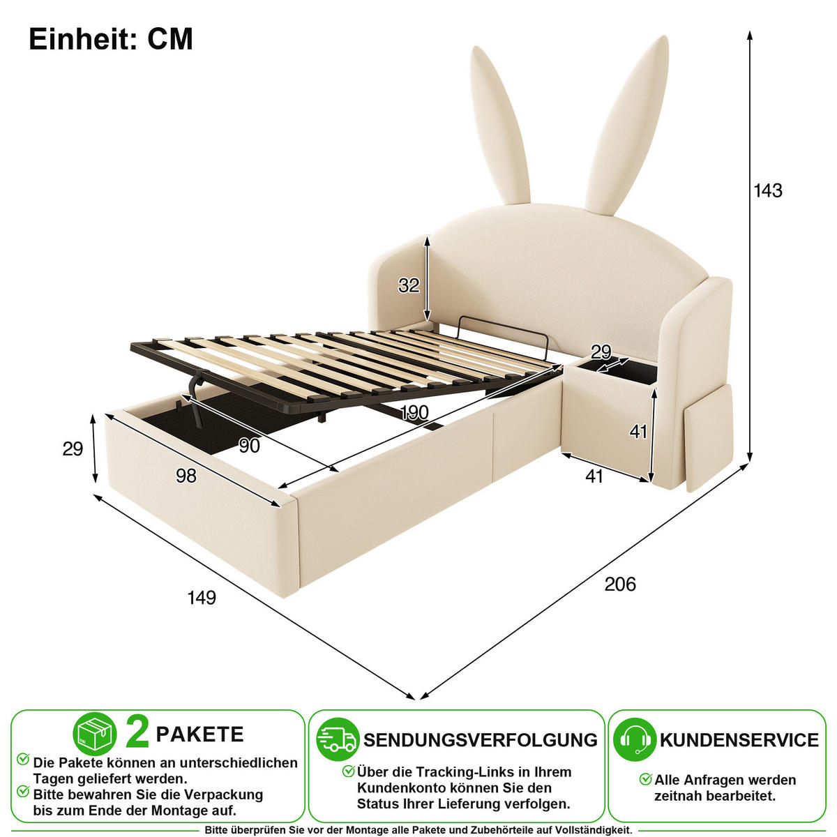POLSTERBETT 90/190 cm in Beige mit Nachttisch und Bettkasten aus Samt - Beige, Holzwerkstoff/Textil (90/190cm) - CHICFURN
