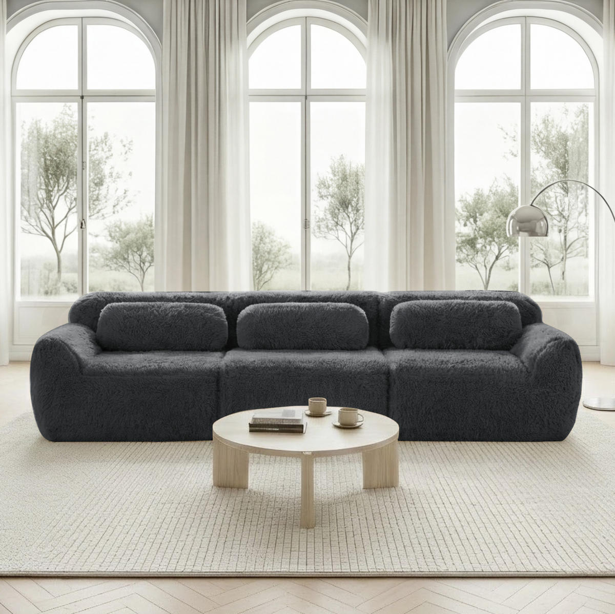 SOFA modular aus Plüsch Grey - Grau, Kunststoff (104/73/291cm) - Meubliv