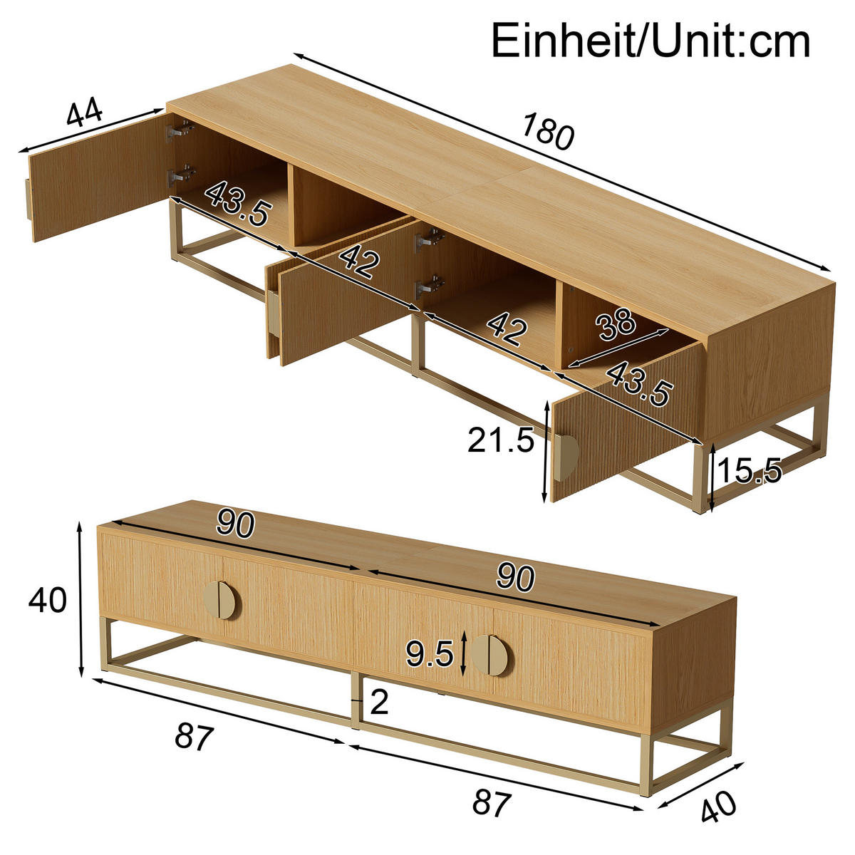 TV-BOARD mit 4 Türen 180 cm Holzoptik - Braun, Holzwerkstoff (40/40/180cm) - Beauniv