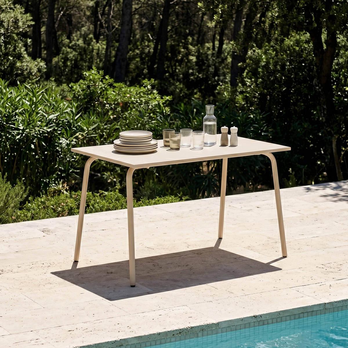GARTENTISCH , Elfenbeinfarbe - Beige, Metall (120/70/72cm) - Oviala