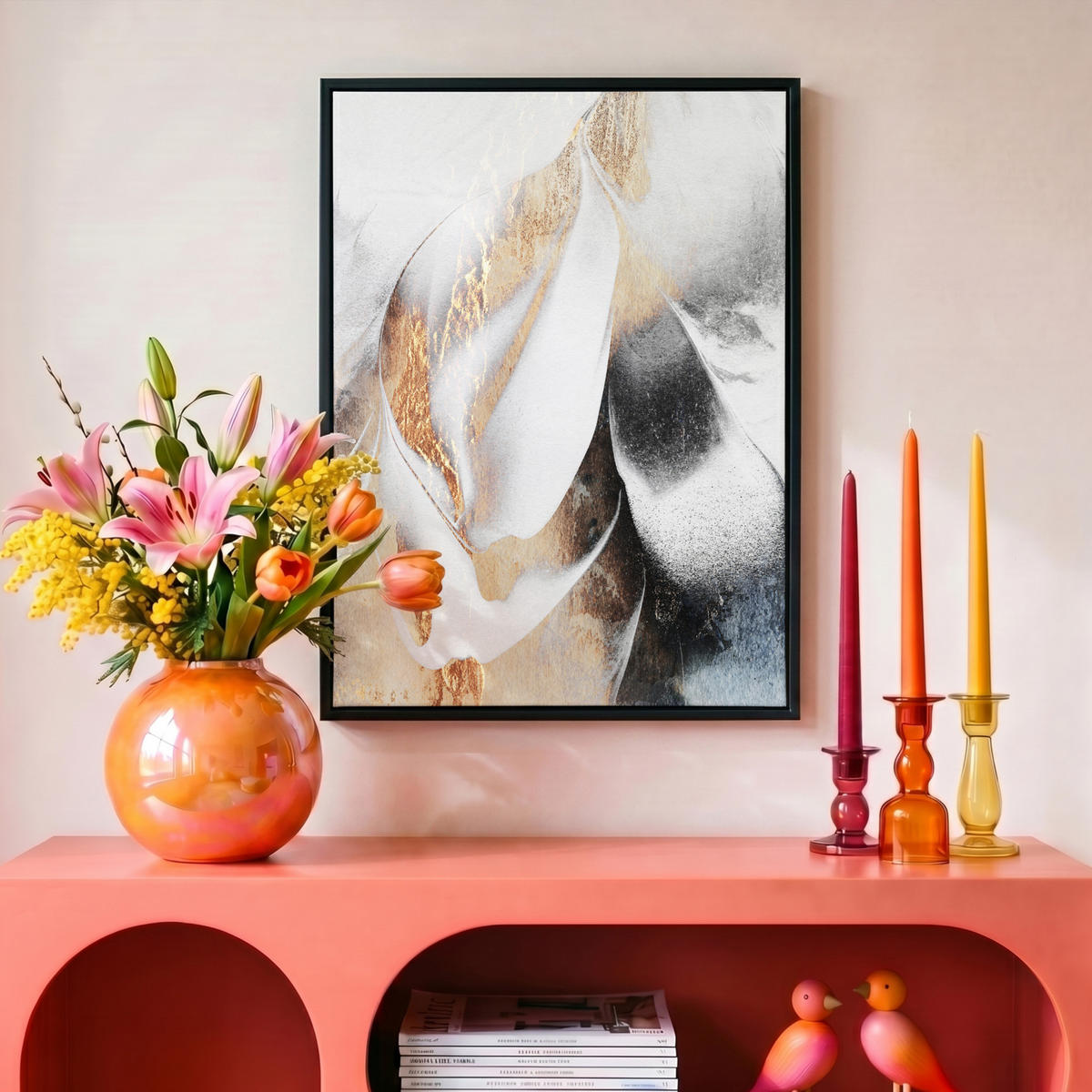 LEINWAND Bilder mit Rahmen - Luxus - Abstrakt - Gold - Weiß - 30x40 - Goldfarben, Textil (30/40cm) - MuchoWow
