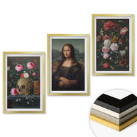 WANDBILDER 3er Set - 40x60 cm Goldrahmen - Blumenschädel-Porträt Mona Lisa - Goldfarben, Kunststoff (40/60cm) - ArtPrintCave