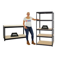 WERKBANK Big Dino höhenverstellbar & 1x SCHWERLASTREGAL Slim Elephant M Set Fachlast bis zu 600 kg Schwarz - Schwarz, Metall (180/180/60cm) - PROREGAL