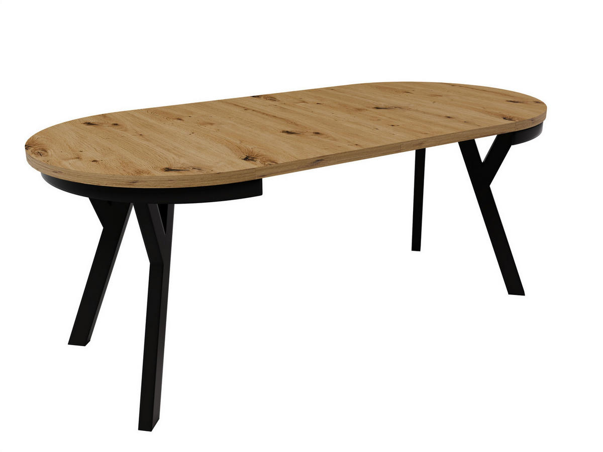 ESSTISCH ARI Rund (90-190 cm Ausziehbar Eiche Artisan Holzoptik Metallbeine) - Schwarz/Eiche Artisan, Holz/Holzwerkstoff (90/90/76cm) - Ravio