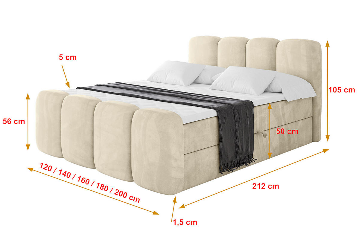 BOXBETT mit Matratze H4 und Lattenrost - NINA-Z - 160x200 cm - Beige - Sahara, Holzwerkstoff (160/200cm)