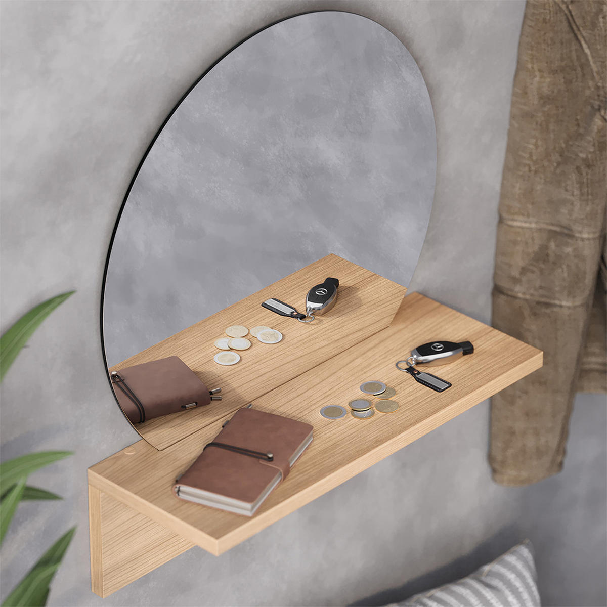 BADEZIMMERSPIEGEL Elyra Goldkraft Eiche 40 x 47.5 cm mit Ablage - Honigeiche, Holzwerkstoff (40/47.5/15cm) - Vicco