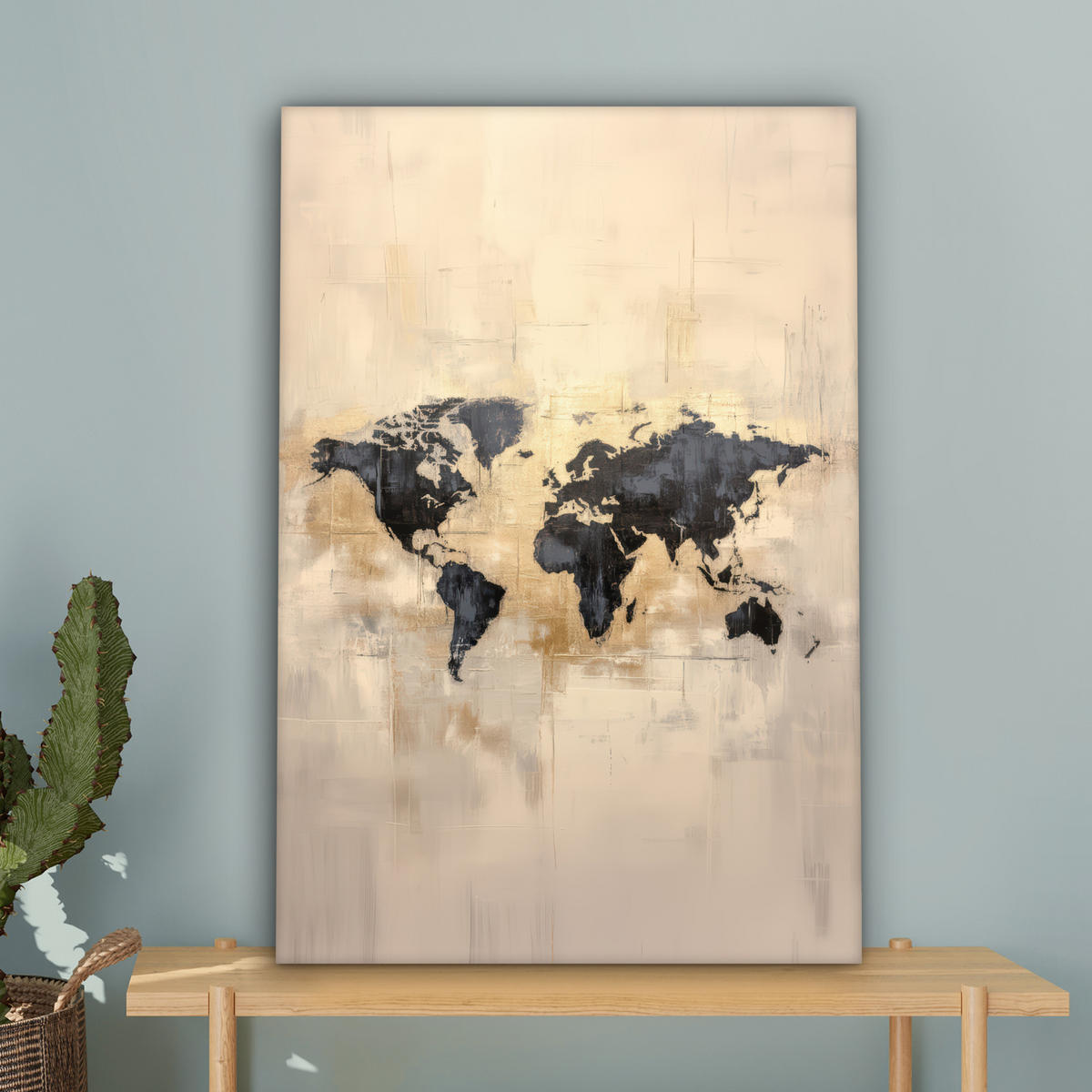 LEINWANDBILD Weltkarte - Gold - Schwarz - Abstrakt 40x60 cm - Kupferfarben, Textil (40/60cm) - MuchoWow