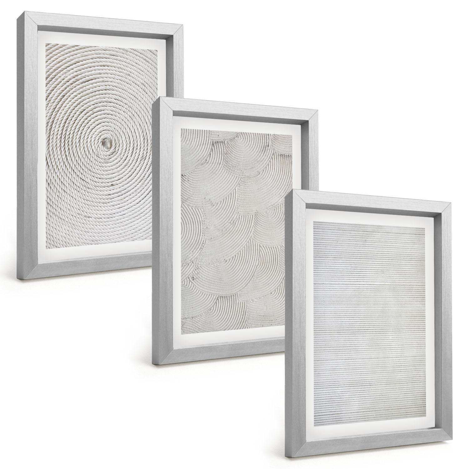 BILDER SET 3er Set - 20x30 cm Silberner Rahmen - Geometrische Kartonmuster - Silberfarben, Kunststoff (20/30cm) - TULUP