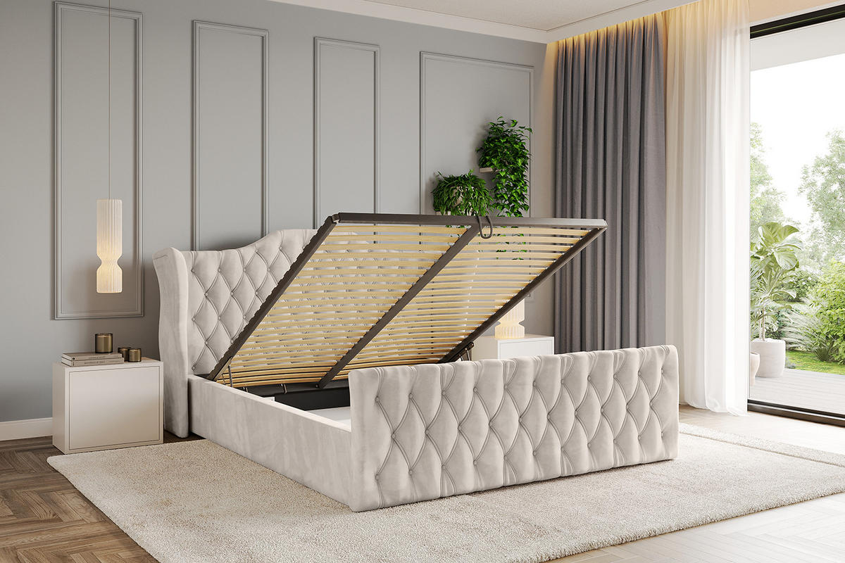 POLSTERBETT mit Bettkasten, Fußteil und Lattenrost, Boxbett mit Matratze H3/H4 - ZORAN-Z 180x200 Beige - Beige, Holzwerkstoff/Textil (180/200cm) - ALTDECOR