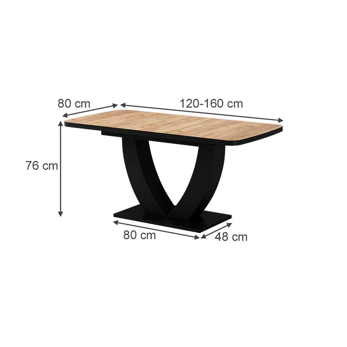 JÍDELNÍ STŮL Fenaro Dub Goldkraft/černá - černá/barva dubu, kompozitní dřevo (80/120/77.4cm) - Vicco