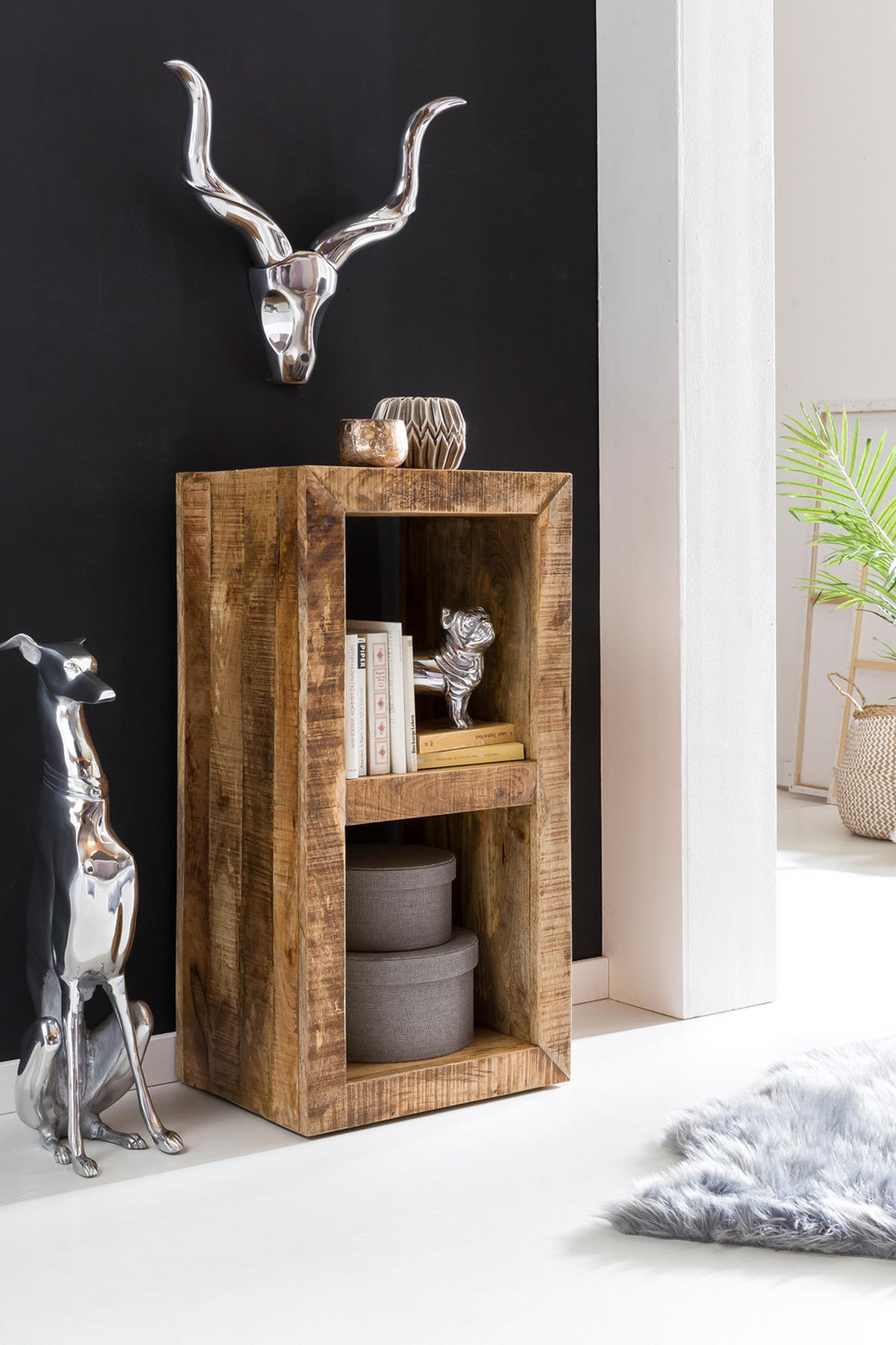 REGAL Massivholz Mango Cubeform Vintage EWA, Beige 45x35x90 cm - Beige, Holz (45/90/35cm) - KADIMA DESIGN