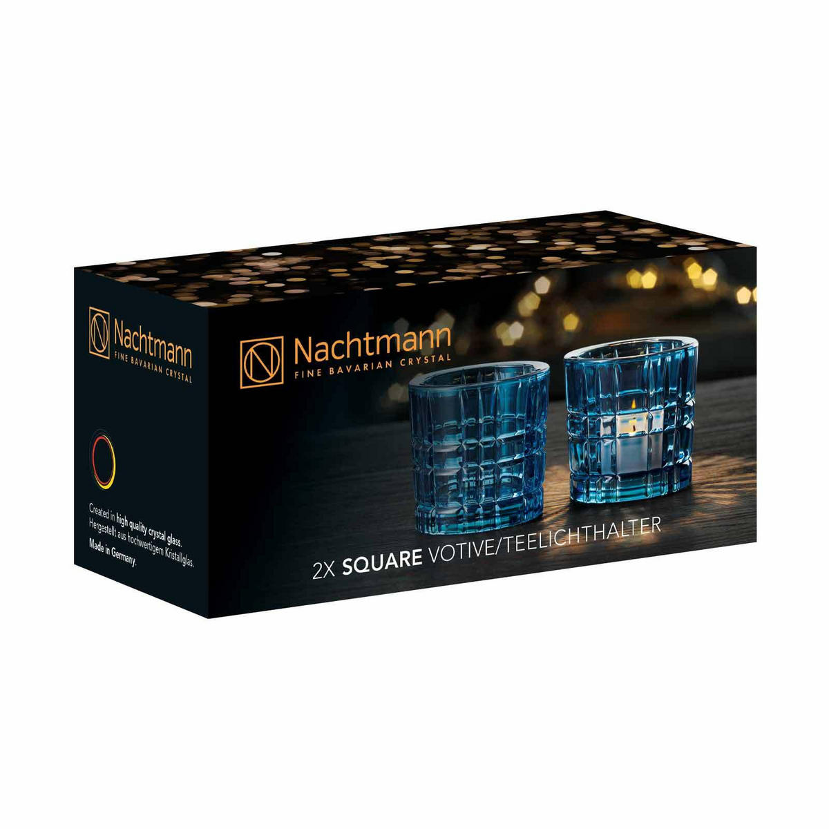 TEELICHTHALTER Square Votives Vintage Blue ø 7,1 x 6,6 cm 2er Set - Blau, Glas (6.6cm) - Nachtmann