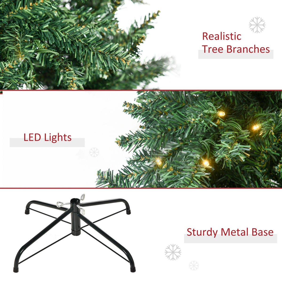KÜNSTLICHER Weihnachtsbaum, 210 cm Christbaum mit 2154 Spitzen, 700 LED-Leuchte - Grün, Kunststoff (210cm) - HOMCOM