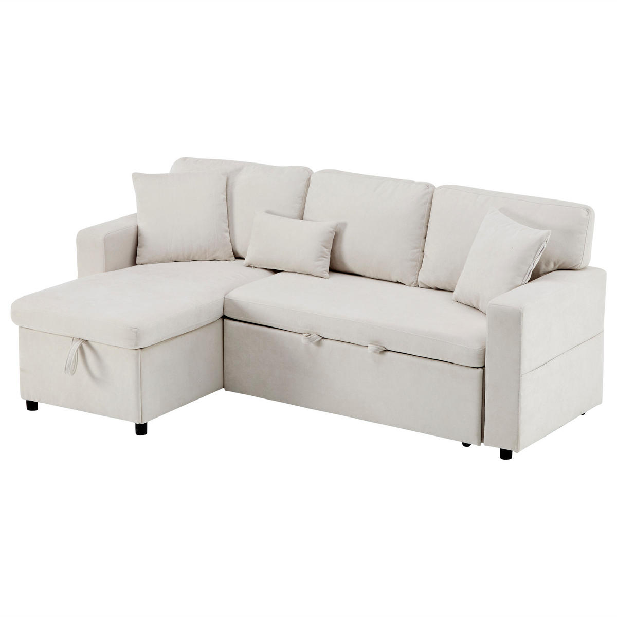 ECKSOFA Eckschlafsofa Stoff mit USB-Anschluss und Stauraum Beige 214/131/87 cm - Beige, Textil (87/131cm) - Redom