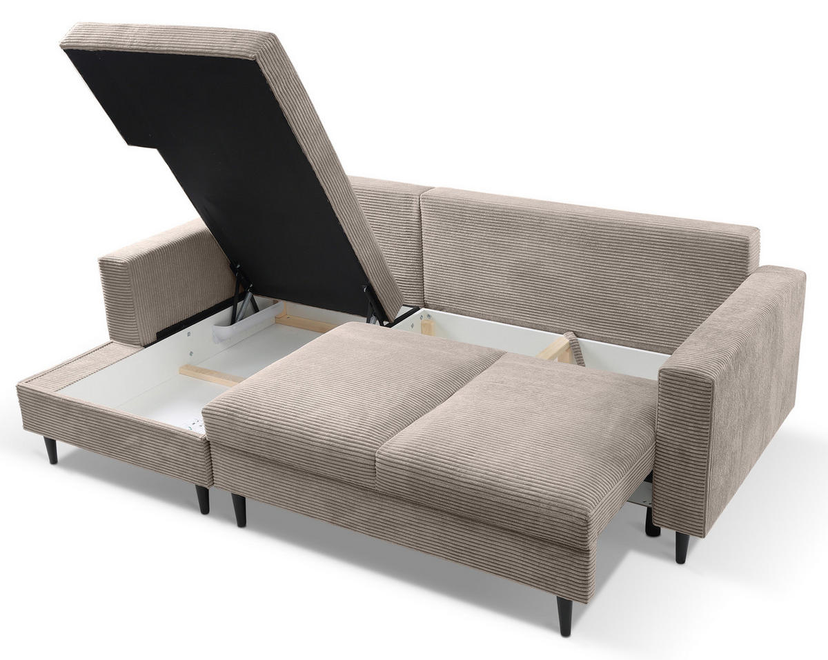 ECKSOFA Nalika Beige mit Cordbezug - Beige/Schwarz, Holz/Textil (230/143cm) - Selsey