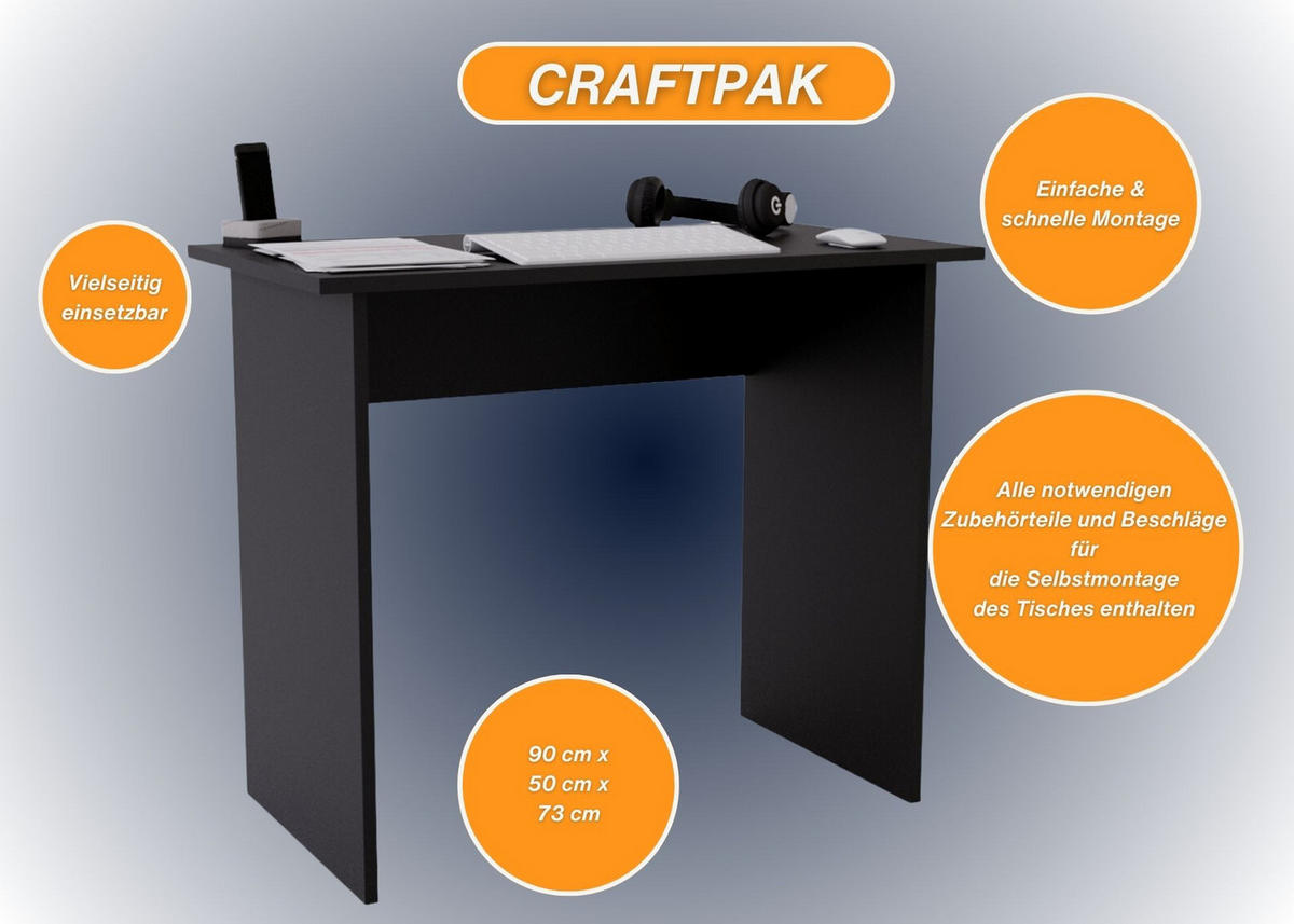SCHREIBTISCH Schwarz 90/50/73cm - Schwarz, Holzwerkstoff (50/90/73cm) - CraftPAK