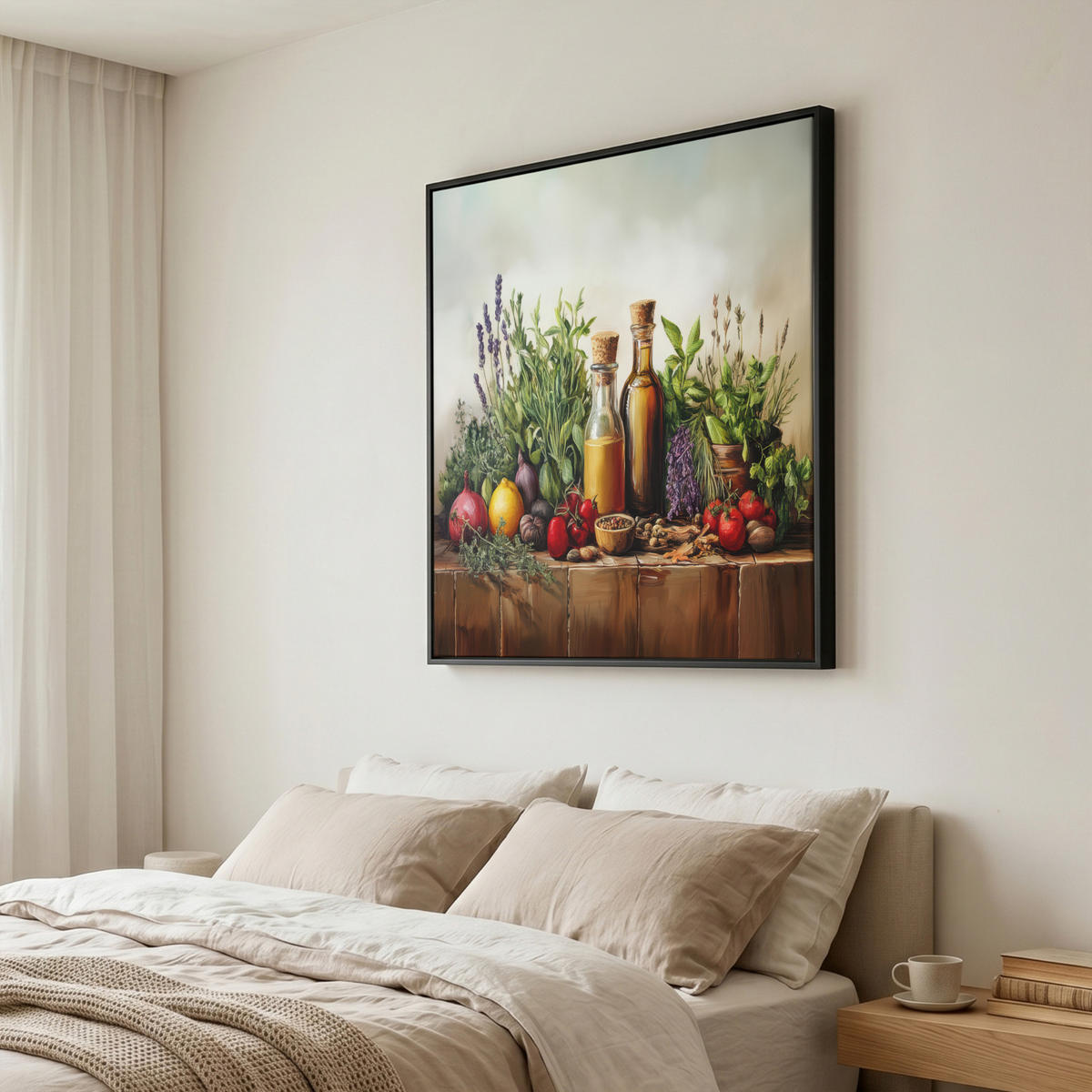 LEINWAND Bilder mit Rahmen - Stilleben - Kräuter - Gewürze - Früchte - Farbenfroh - 90x90 - Grün, Textil (90/90cm) - MuchoWow