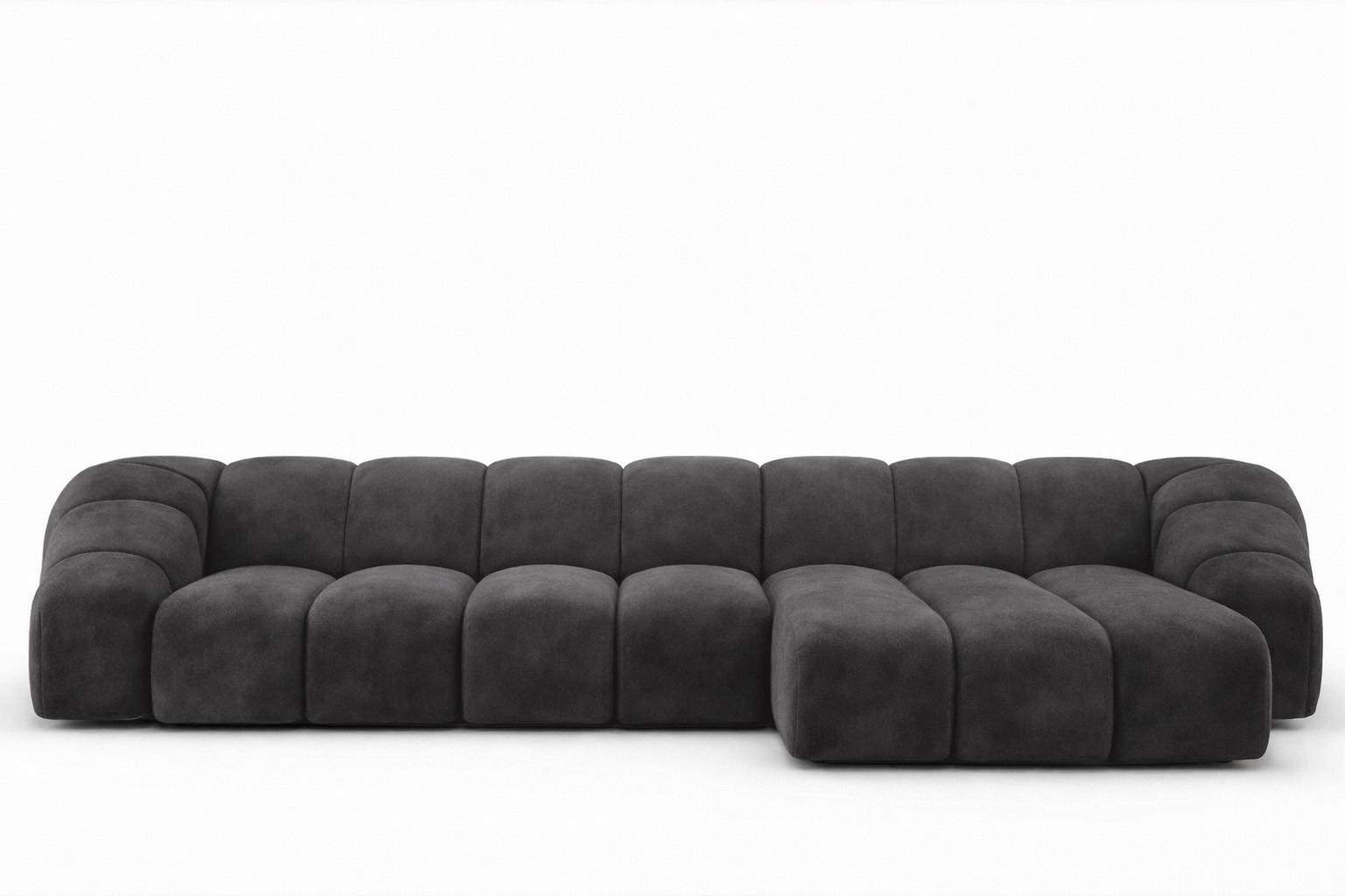 ECKSOFA Modulare L-Form, Veloursstoff Bluvel, Schwarz, Rechts, CROISSANT XL - Schwarz, Holz (340/190cm) - Kaiser Möbel