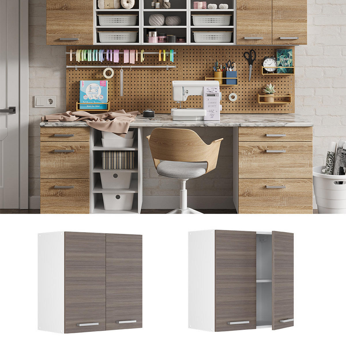 UNIVERZÁLNÍ NÁSTĚNNÁ SKŘÍŇKA R-Line Šedá - šedá/bílá, kompozitní dřevo (60/60/31cm) - Vicco