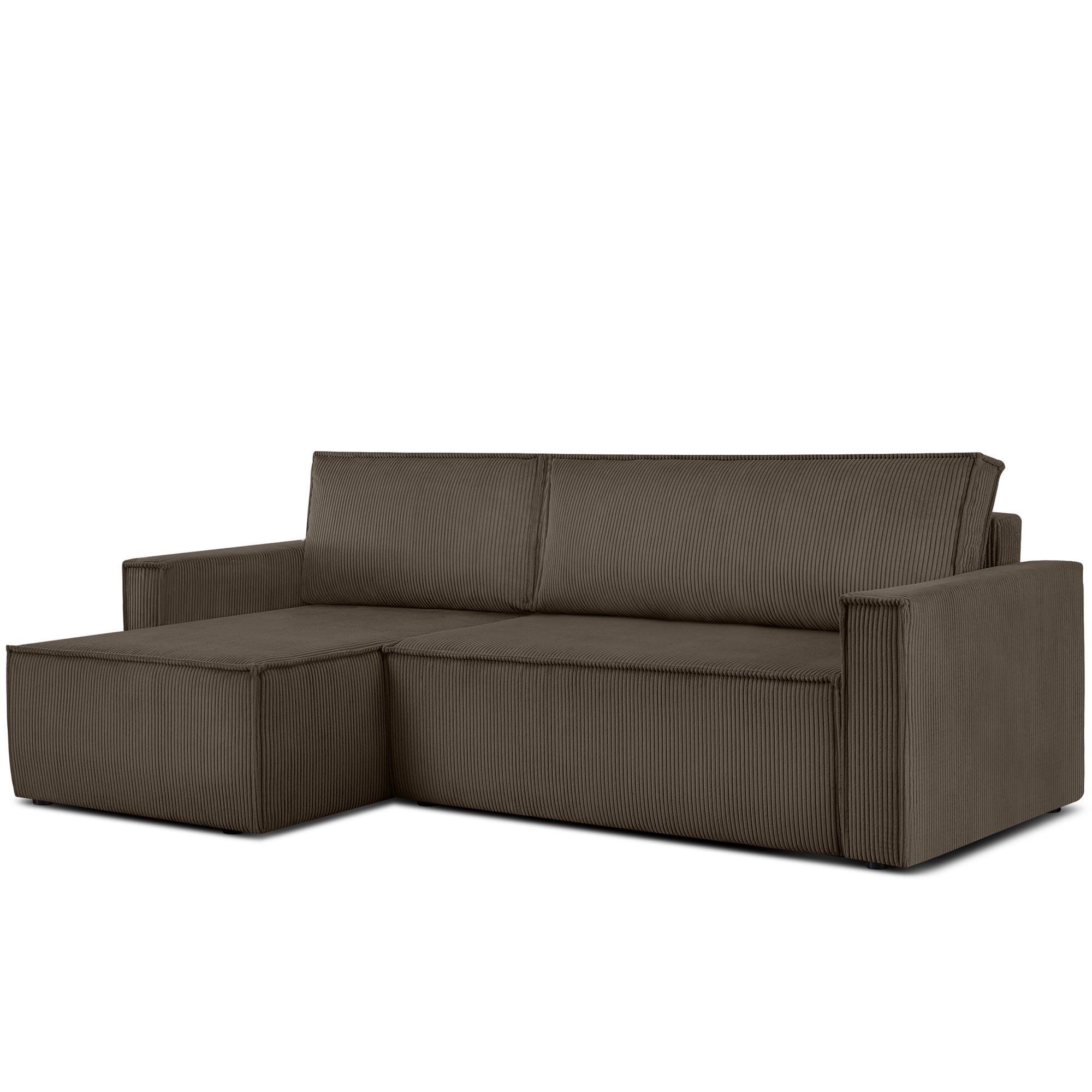 ECKSOFA-LINKS/RECHTS NAPI Schlaffunktion mit Cordbezug, braun - Schwarz/Braun, Textil (246/148cm) - KONSIMO®