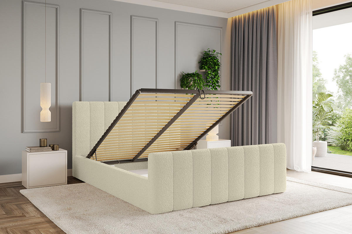 POLSTERBETT mit Bettkasten, Fußteil und Lattenrost, Boxbett mit Matratze H3/H4 - STERA-Z 140x200 Beige - Hellbraun, Holzwerkstoff/Textil (140/200cm) - ALTDECOR