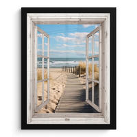 GERAHMTES BILD Fenster - Meer - Küste - Natur - Ausblick - Strand - Wattenmeer 30x40 cm - Beige, Papier (30/40cm) - MuchoWow