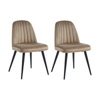 STUHL 2er-Set - Samt & schwarzes Metall - Beige - ELEANA - Beige, Textil (52/81/49cm) - Vente-Unique