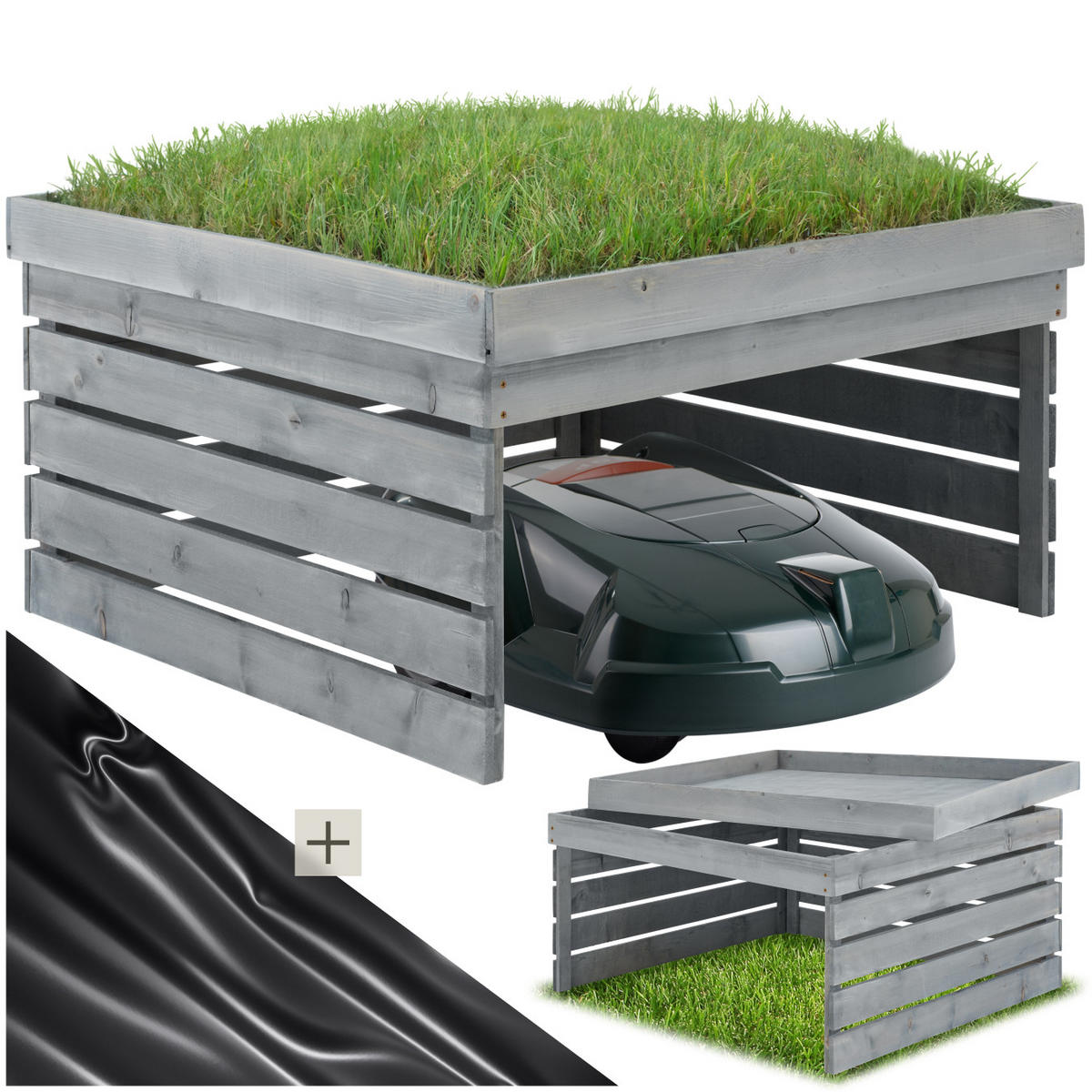 RASENMÄHER-ROBOTER-GARAGE Hortus, 84 x 78 x 46 cm, grau - Grau, Holz (84/46/78cm) - tectake