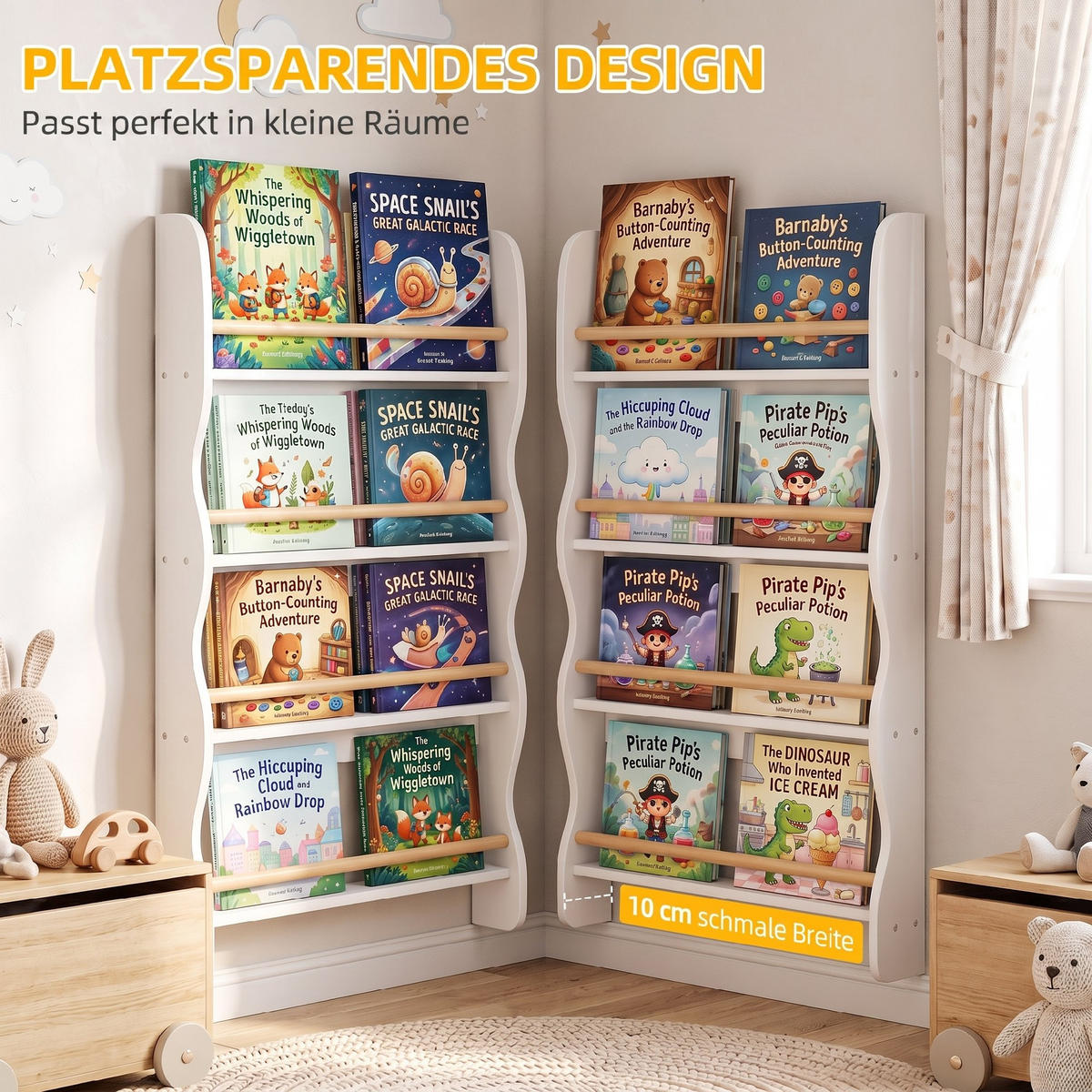 KINDER-BÜCHERREGAL MDF Kiefernholz Weiß - Weiß, Holzwerkstoff (10/98/60cm) - AIYAPLAY
