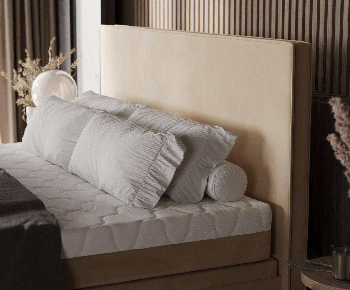 BOXBETT Zalla 140/200 cm Beige im Kronos Stoff - Beige/Schwarz, Holz/Holzwerkstoff (140/200cm) - AltaBeds