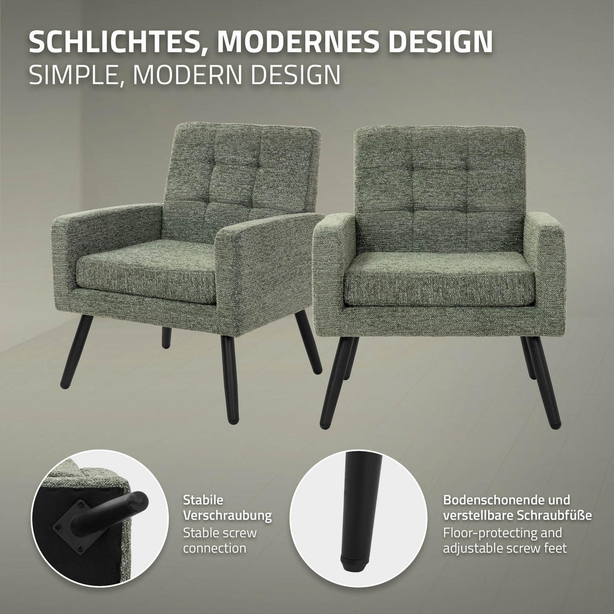 SESSEL mit Stahlbeinen und Webstruktur Relaxsessel 66,5x80x63,5 cm Grün - Schwarz/Grün, Textil/Metall (66.5/80/63.5cm) - ML-DESIGN