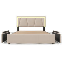 POLSTERBETT 160/200 cm Beige mit LED-Beleuchtung und 2 Schubladen - Beige, Textil (160/200cm) - Oxeza