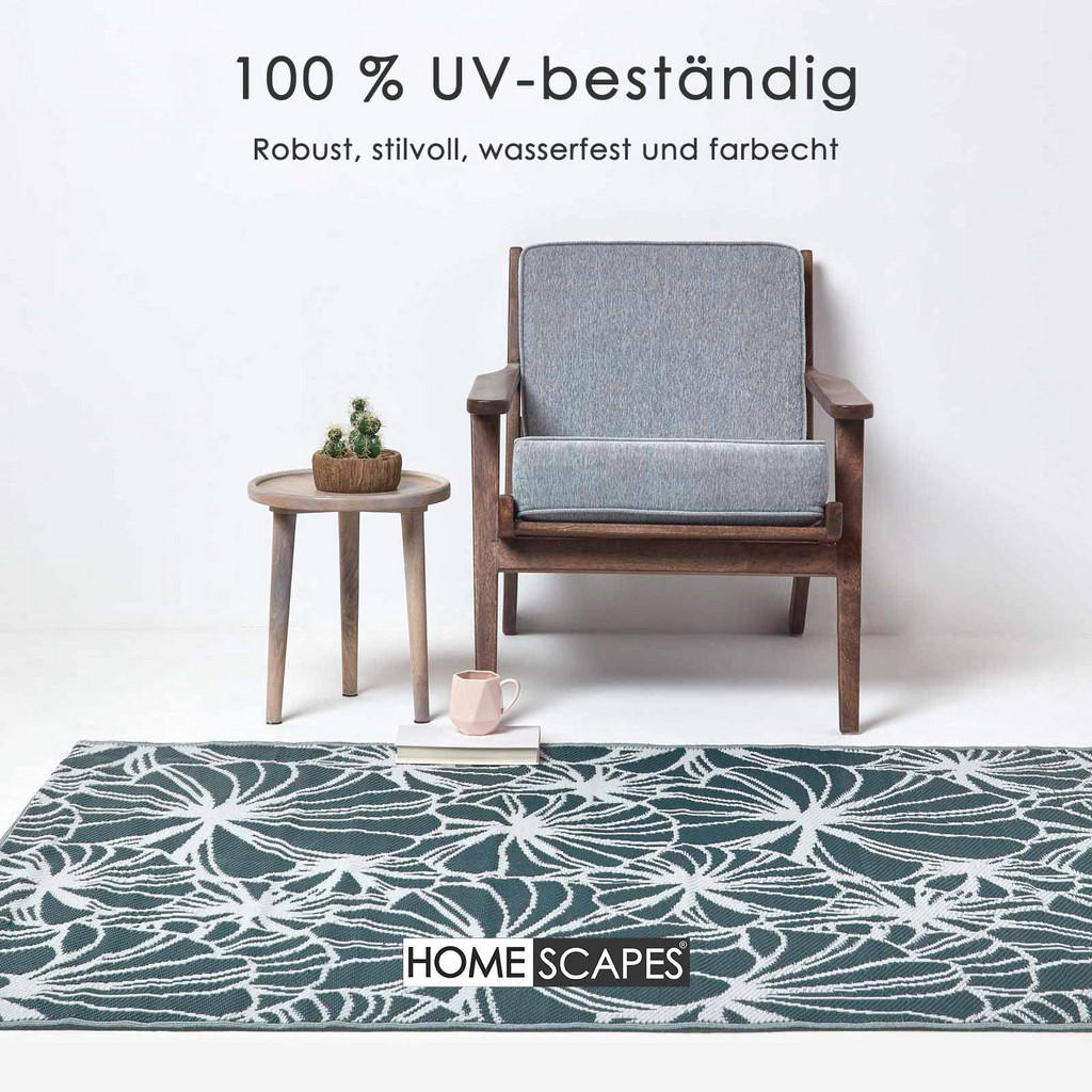 Thumbnail - Homescapes Outdoorteppich, Dunkelgrün, Kunststoff, Floral, Rechteckig, 151x241 cm, Teppiche & Böden, Teppiche, Outdoorte...
