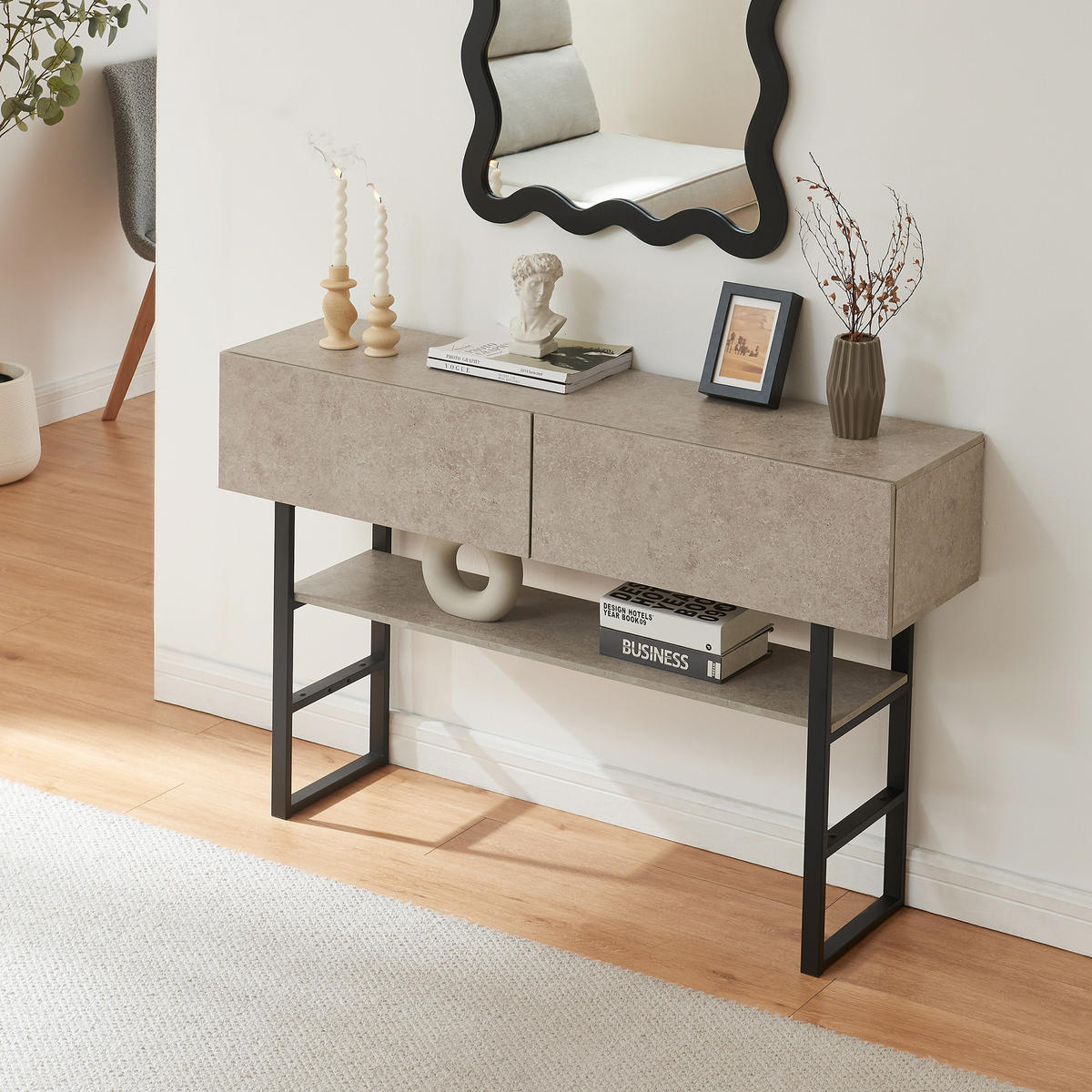 KONSOLENTISCH Varberg - Grau, Holzwerkstoff/Metall (30/120/75cm) - [en.casa]