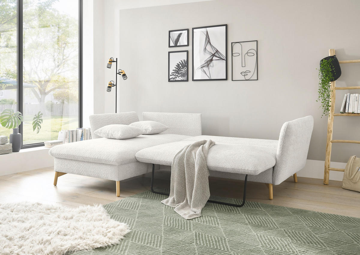 ECKSOFA S11 Ambriamo Weiß 258/91/167 cm Recamiere links - Weiß, Textil (167/258cm) - Livojo