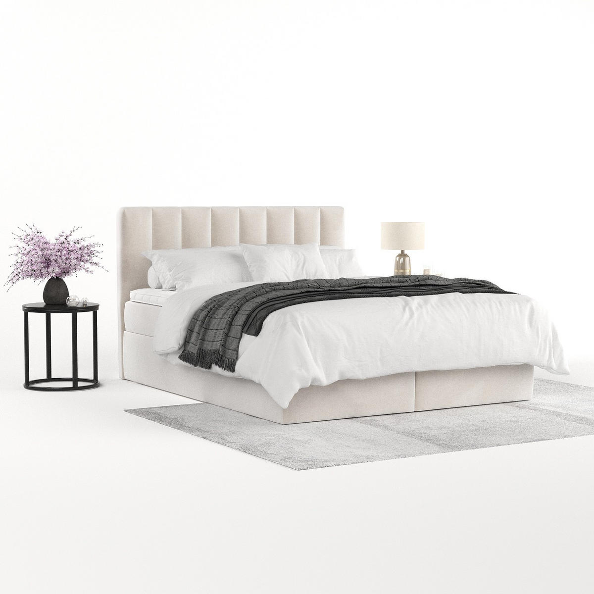 BOXBETT Lusso 200/200 cm Creme im Paros Stoff - Creme/Schwarz, Holz/Holzwerkstoff (200/200cm) - AltaBeds