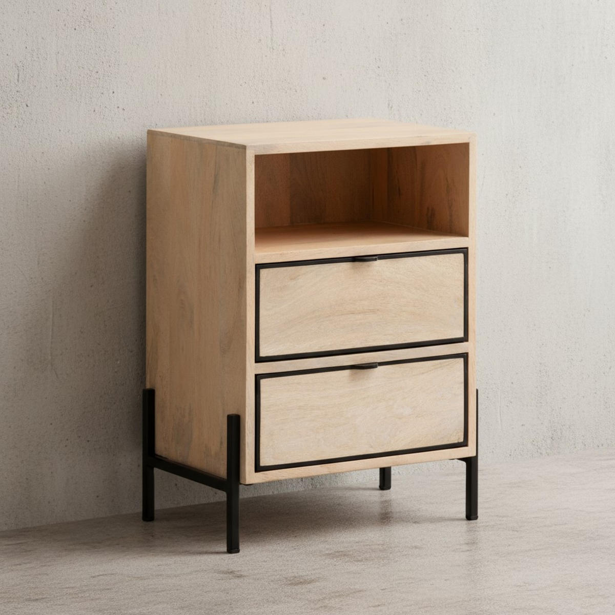 NACHTTISCH – Mango Massivholz/Metall, 43x60x30 cm, 2 Schubladen, braun - Schwarz/Braun, Holz/Metall (43/60/50cm) - KADIMA DESIGN