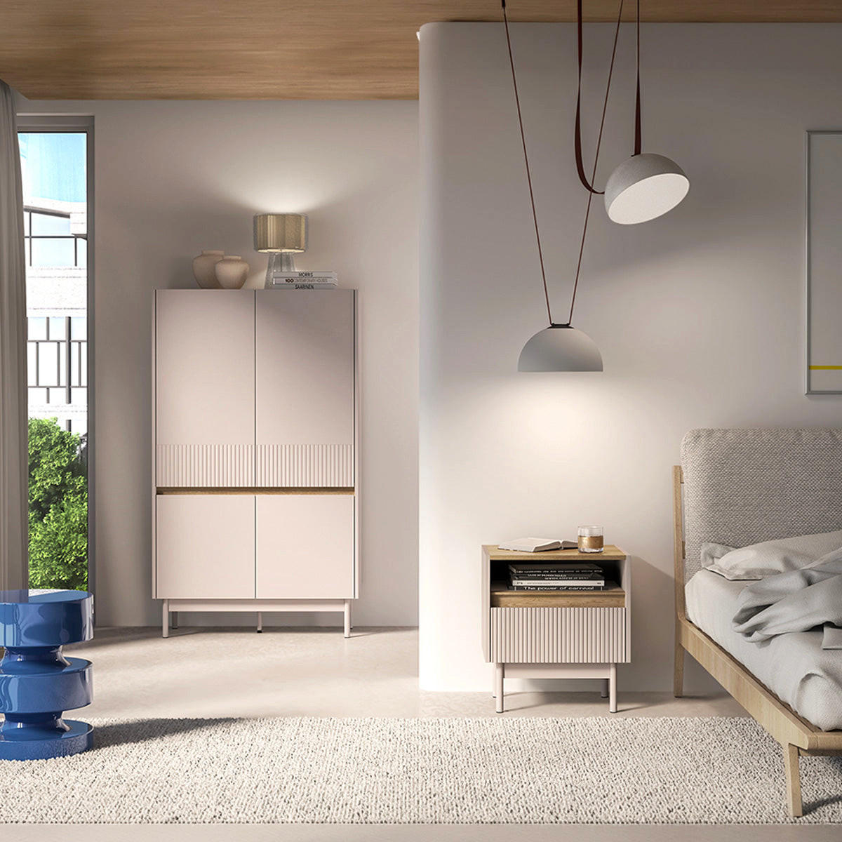 SCHRANK 4 Türen Connie Kaschmir und Holz - Beige, Holzwerkstoff (91.9/155.8/40cm) - Petits-meubles