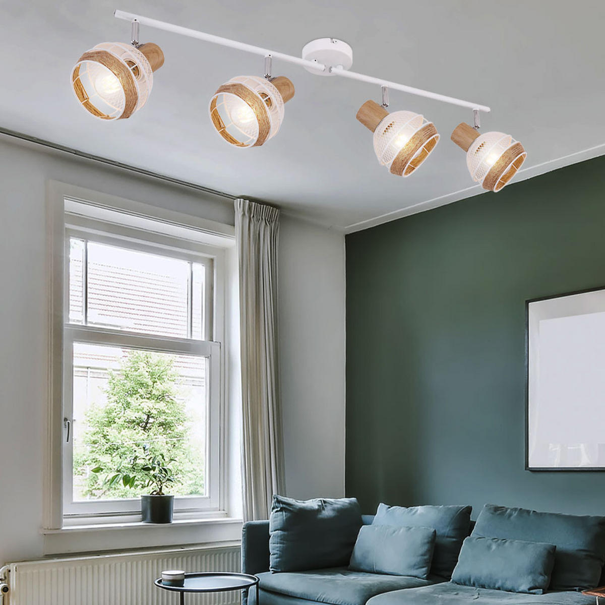 LED DECKENLEUCHTE Hanfseil Weiß Holzoptik - Weiß, Naturmaterialien (80/17.5/18.4cm)