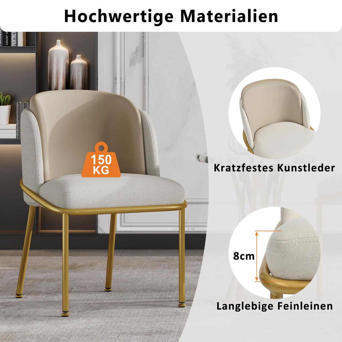 STUHL-SET DE-35889 6 Stück Beige - Beige, Holz (55/85/55cm) - ComfortXL