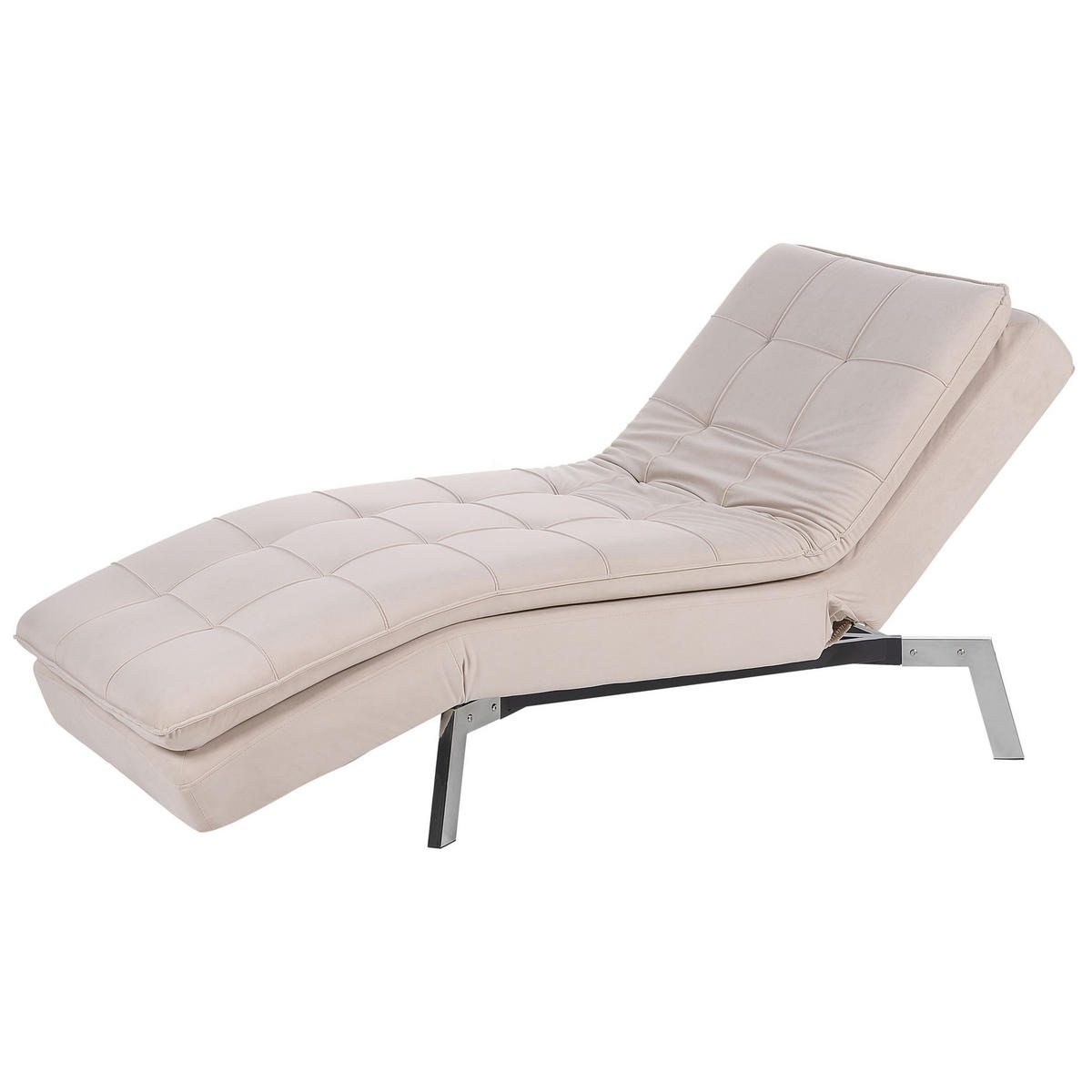 RELAXLIEGE Samtstoff beige verstellbar Loiret - Beige/Silberfarben, Textil (179/93/76cm) - Beliani