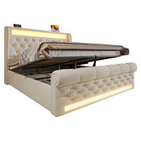 POLSTERBETT aus Samt 160x200 cm in Beige mit LED & USB-C-Ladestation - Beige, Textil (160/200cm) - Modfu