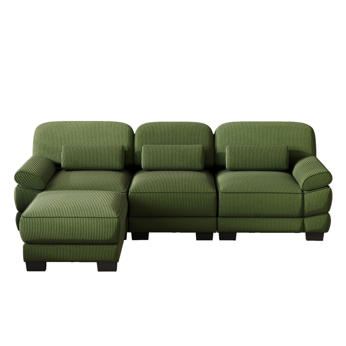ECKSOFA L-Form 3-Sitzer mit Hocker, DE-42659, Grün - Grün, Holz (265/161cm) - ComfortXL