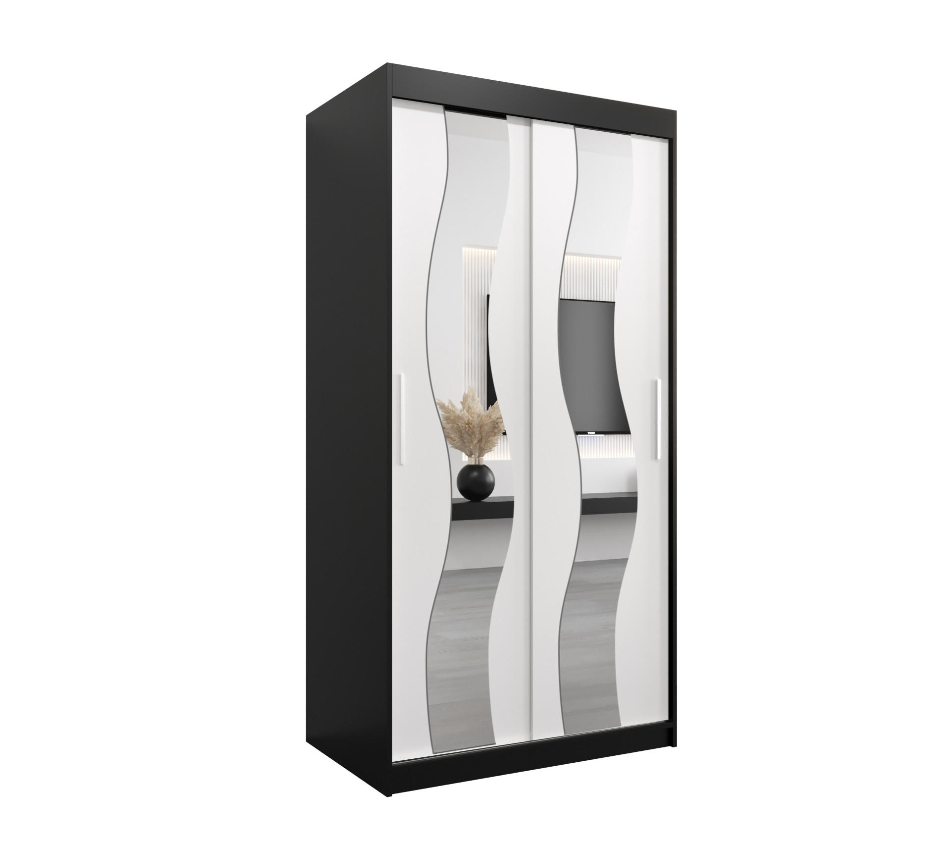 SCHWEBETÜRENSCHRANK 200/100/62 2-türig - Silberfarben/Schwarz, Holz/Kunststoff (100/200/62cm) - Abiks Möbel