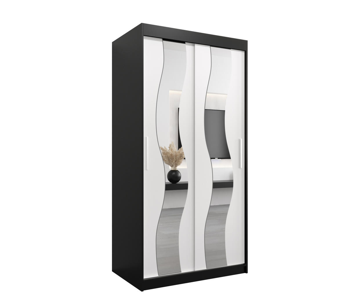 SCHWEBETÜRENSCHRANK 200/100/62 2-türig - Silberfarben/Schwarz, Holz/Kunststoff (100/200/62cm) - Abiks Möbel
